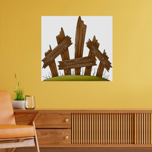 壊れた木製のフェンス素朴ファーミヤード ポスター