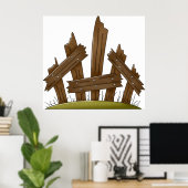 壊れた木製のフェンス素朴ファーミヤード ポスター (ホームオフィス)