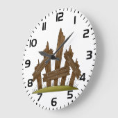 壊れた木製のフェンス素朴ファーミヤード ラージ壁時計 (傾斜)