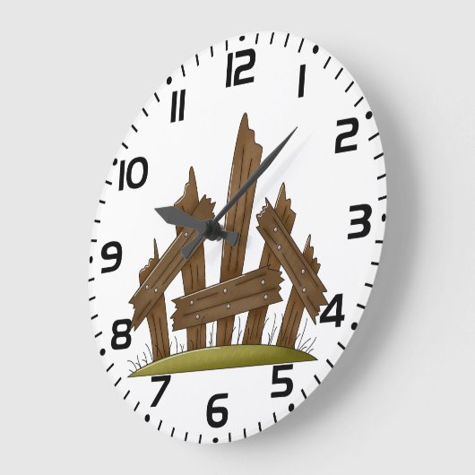 壊れた木製のフェンス素朴ファーミヤード ラージ壁時計 (傾斜)