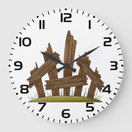 壊れた木製のフェンス素朴ファーミヤード ラージ壁時計 (正面)