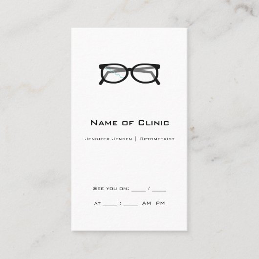 壊れた眼鏡プロフェッショナル検眼アポイントメント 名刺 (正面)