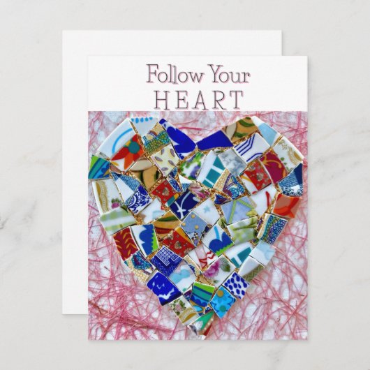 壊れた磁器タイルハートアートグリーティングカード 招待状 (正面/裏面)