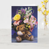 壊れた腕テディベアカード カード (黄色い花)