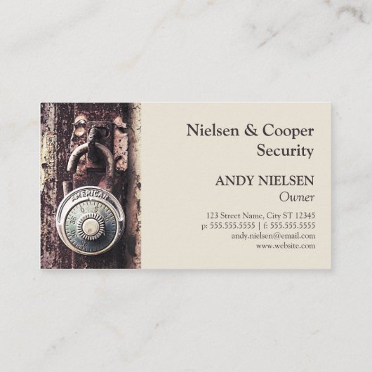 壊れた錆ついたアメリカの南京錠のセキュリティビジネス 名刺 (裏面)