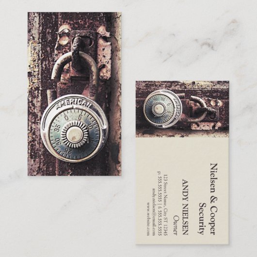 壊れた錆ついたアメリカの南京錠のセキュリティビジネス 名刺 (正面/裏面)