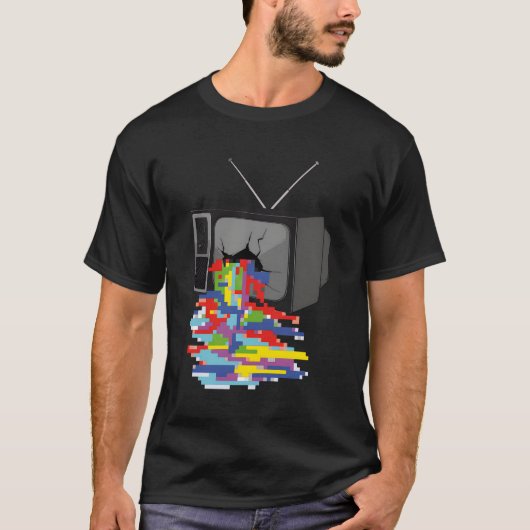壊れたTvカラーピクセルレトロヴィンテージ Tシャツ (正面)