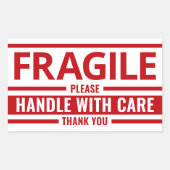 壊れやすいラベル赤い白い警告出荷のシール 長方形シール (正面)