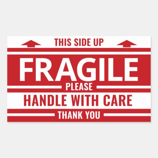 壊れやすいラベル赤い矢印警告出荷のステッカー 長方形シール (正面)