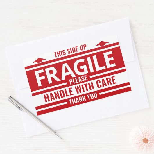 壊れやすいラベル赤い矢印警告出荷のステッカー 長方形シール (封筒)