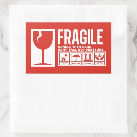 壊れやすい取っ気に手 長方形シール (バッグ)