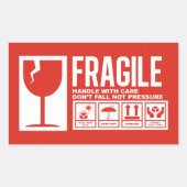 壊れやすい取っ気に手 長方形シール (正面)
