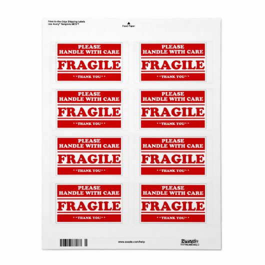 壊れやすい商品の発送と移動のためのシールをお願いします ラベル (フルシート)