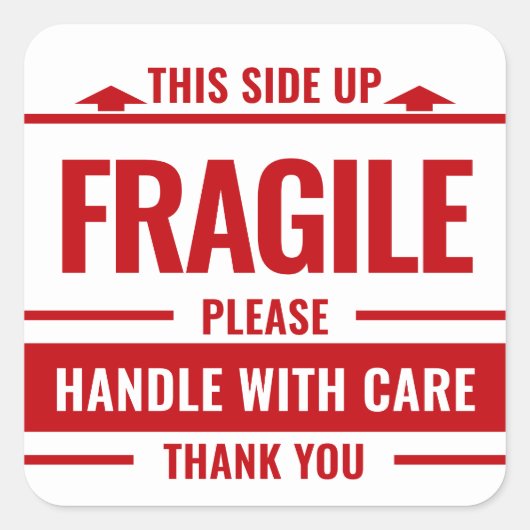 壊れやすい小さな赤いラベル出荷警告のステッカー スクエアシール (正面)
