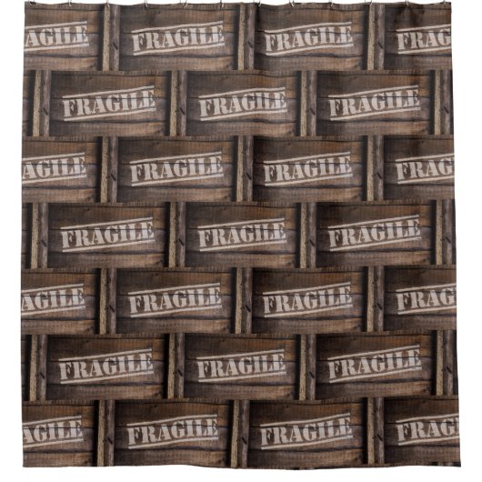 壊れやすい木箱ヴィンテージ出荷箱 シャワーカーテン (正面)