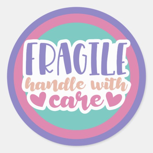 壊れやすい気にハンドル-カスタム色 ラウンドシール (正面)