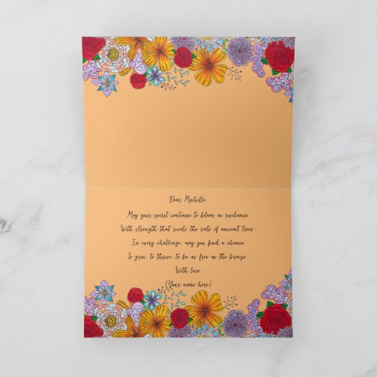 壊れやすい花の引用文のように持続すやる気を起こさせるる カード (内部)