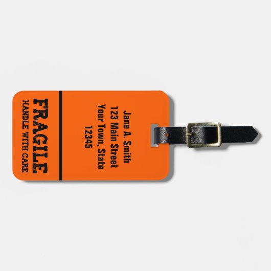 壊れやすい、オレンジ心配と扱って下さい ラゲッジタグ (正面横)