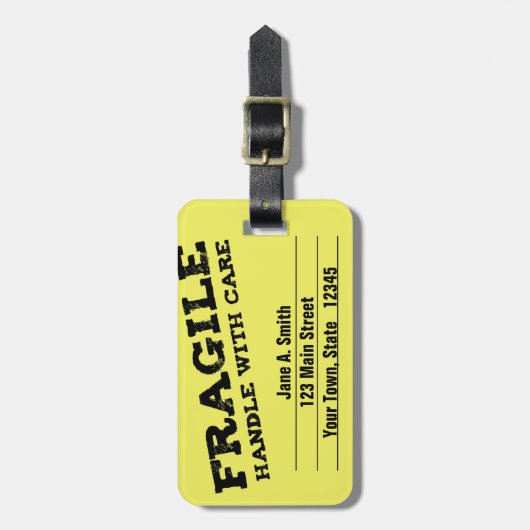 壊れやすい、黄色い心配と扱って下さい ラゲッジタグ (正面縦)