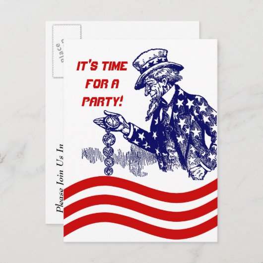 壊中時計のパーティの招待状を点検している米国市民 インビテーションポストカード (正面/裏面)