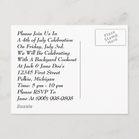 壊中時計のパーティの招待状を点検している米国市民 インビテーションポストカード (裏面)