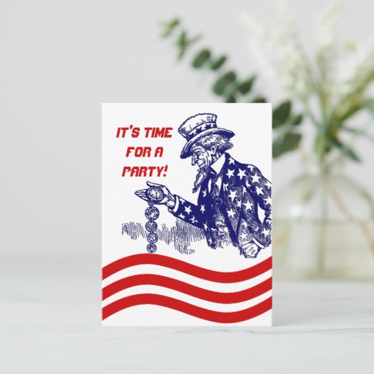 壊中時計のパーティの招待状を点検している米国市民 インビテーションポストカード (スタンド正面)