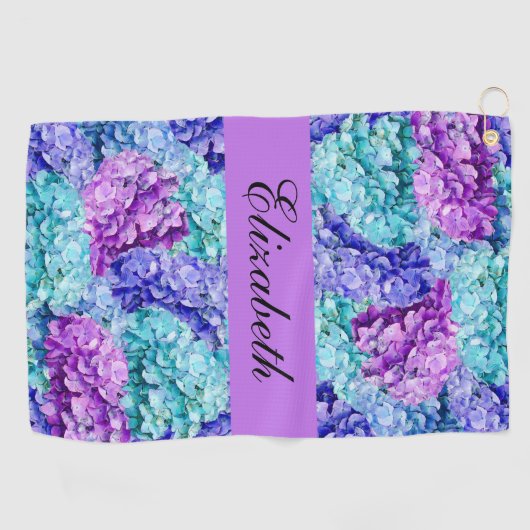 壮大なアジサイの花、パーソナライズ可能 ゴルフタオル (横)