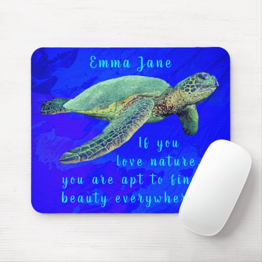 壮大なウミガメと自然引用文と名前 マウスパッド (マウス)