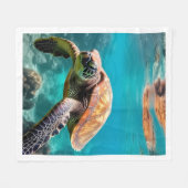 壮大なウミガメ 水中 海 フリースブランケット (正面(横))