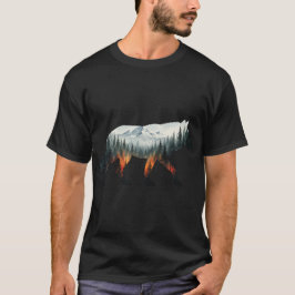 壮大なオオカミのシルエット 山 森 自然 Tシャツ