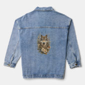 壮大なオオカミの花柄の自然Tシャツ デニムジャケット (裏面)