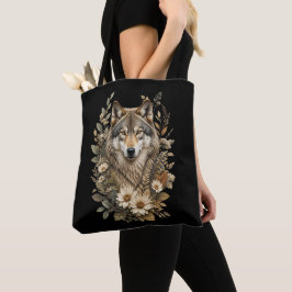 壮大なオオカミの花柄の自然Tシャツ トートバッグ