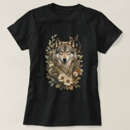 壮大なオオカミの花柄の自然Tシャツ Tシャツ