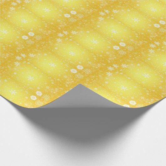 壮大なカッコいいクリスマスイエロースノーフレーク ラッピングペーパー (角)