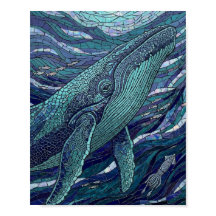 壮大なザトウクジラのモザイク 海のステンドグラス