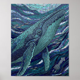 壮大なザトウクジラのモザイク 海のステンドグラス ポスター