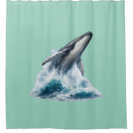壮大なザトウクジラの波飛沫 シャワーカーテン
