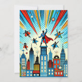 壮大なスーパーヒーロー誕生日パーティーの招待 招待状 (裏面)