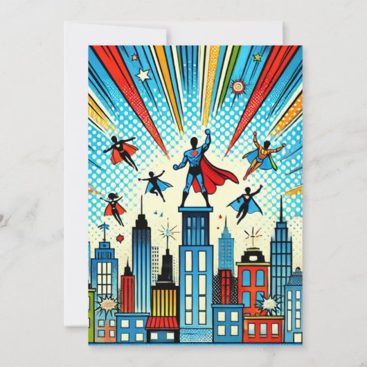 壮大なスーパーヒーロー誕生日パーティーの招待 招待状 (裏面)