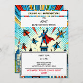 壮大なスーパーヒーロー誕生日パーティーの招待 招待状 (正面/裏面)