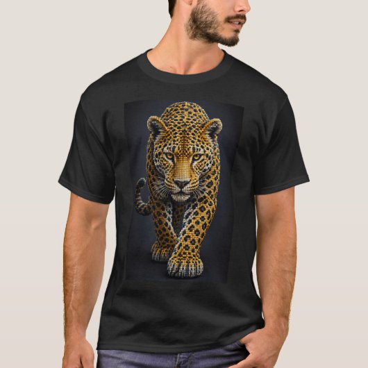 壮大なヒョウ – 3D マイクロモザイク Tシャツ (正面)