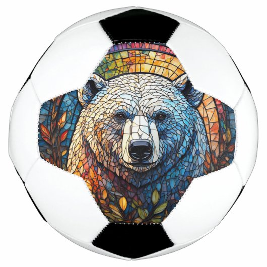 壮大なホッキョクグマのステンドグラスアート サッカーボール (正面)