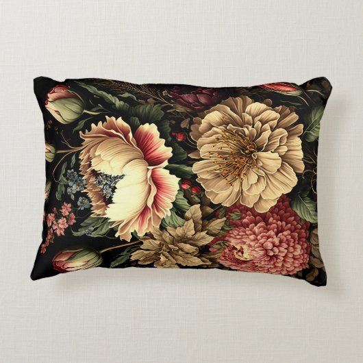 壮大なヴィンテージフローラ配置 アクセントクッション (裏面)