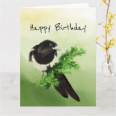 壮大な人マグパイバード自然誕生日 カード (黄色い花)