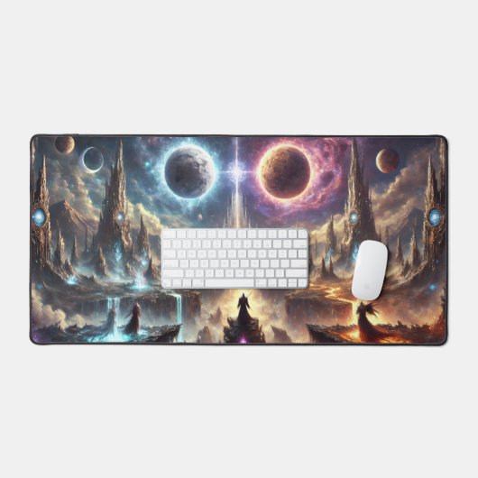 壮大な天空の戦場イラストレーションラウンドクロス デスクマット (キーボード&マウス)