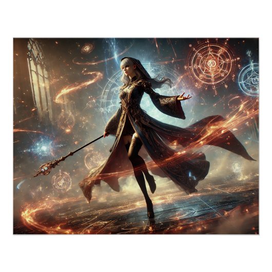 壮大な女性魔法使いバトルポスター魔法パワー ポスター (正面)