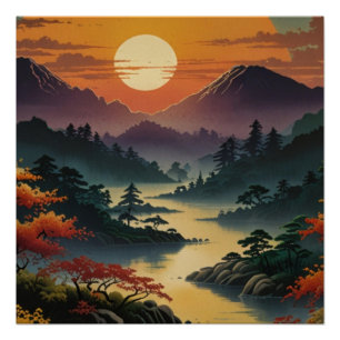 壮大な富士山の風景ウォールアート ポスター