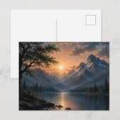 壮大な山の湖の夕焼けキャンバスウォールアート ポストカード (正面/裏面)
