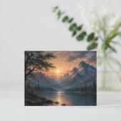 壮大な山の湖の夕焼けキャンバスウォールアート ポストカード (スタンド正面)