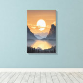 壮大な山の風景に沈む黄金の夕日 アート キャンバスプリント (インサイチュ (ウッドフロア))